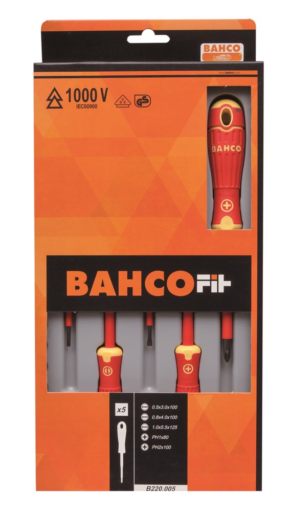 JEU DE 5 TOURNEVIS BAHCOFIT VDE 1000V FENTE ET PH