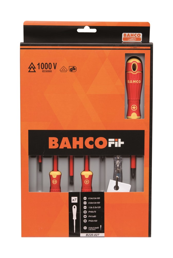 JEU DE 6 TOURNEVIS BAHCOFIT VDE 1000V FENTE ET PH + 1 TESTEUR DE TENSION